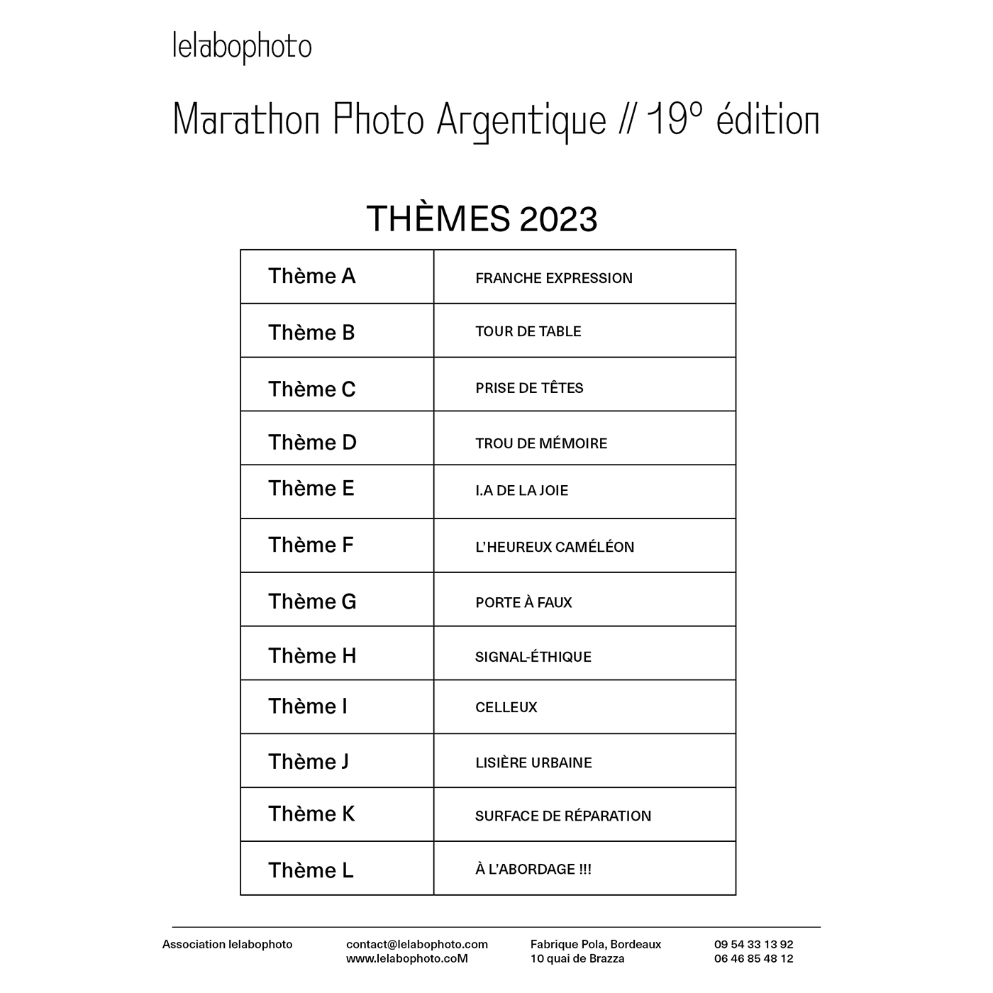 THÈMES DU MARATHON PHOTO ARGENTIQUE 2023